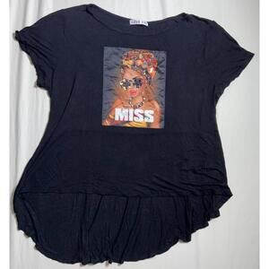 MISS Love J - Queen High-Low Black T-Shirt Blouse Black African American Size 2X
